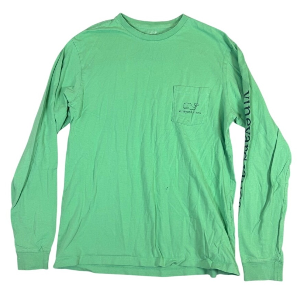 Vineyard Vines Mens Small Green Long Sleeve Pocket T-Shirt Whale Logo Cotton